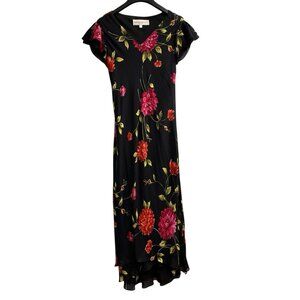 Vintage Y2K Donna Ricco Dress‎ Womens 6 Dark Floral Chiffon Asymmetrical Fairy